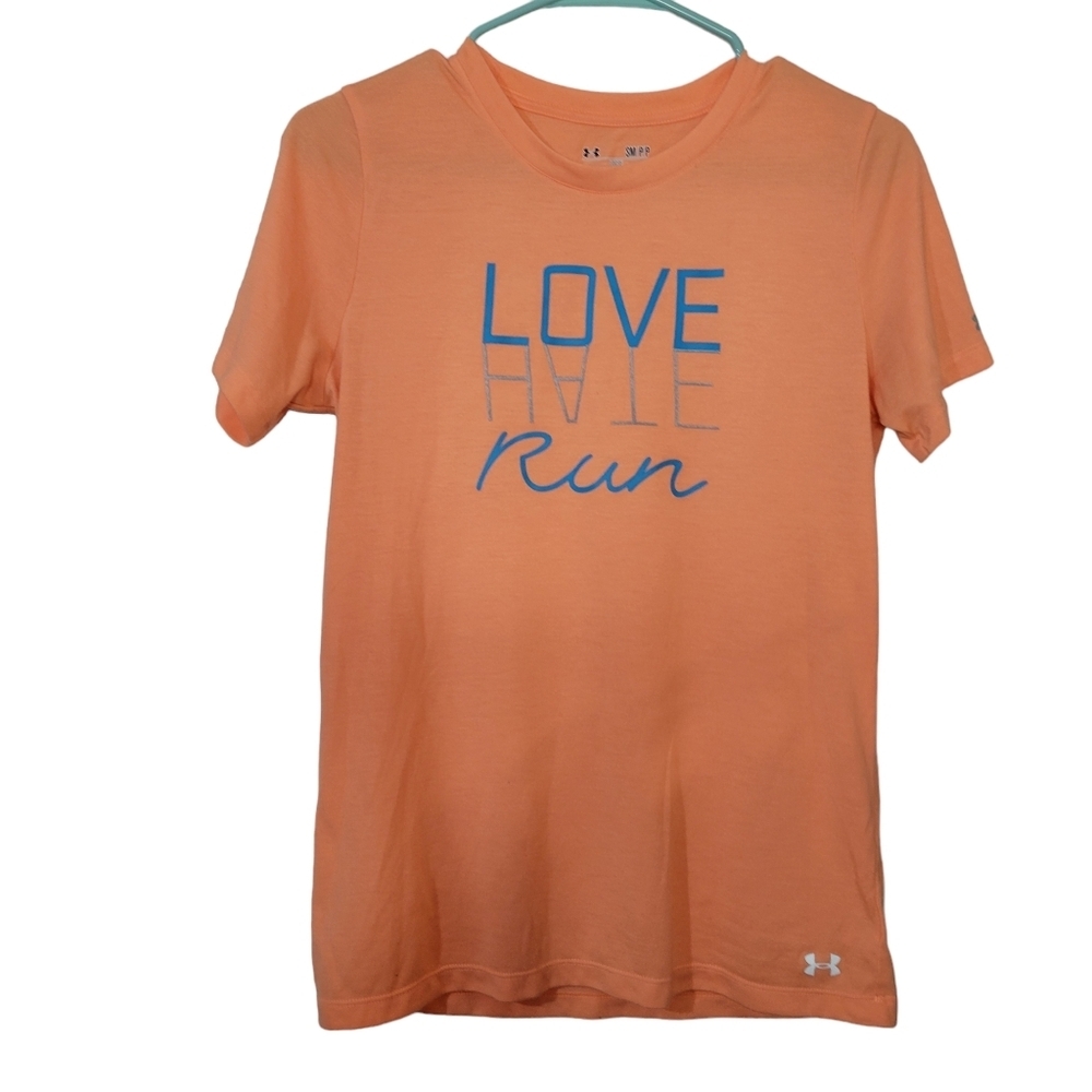 Under Armour heat gear crew neck top orange women size small